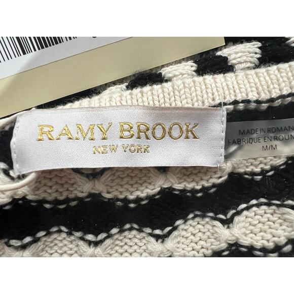 RAMY BROOK WOMENS MEDIUM JESSA KNIT STRIPE SWEATER MIDI DRESS BLACK IVORY NEW - Picture 4 of 14